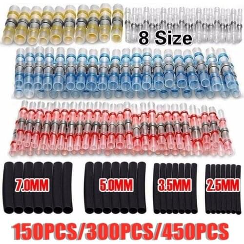 150/300/450PCS Mixed Heat Shrink Connect Terminals Waterproof Solder Sleeve Tube Electrical Wire Insulated Butt Connectors Kit