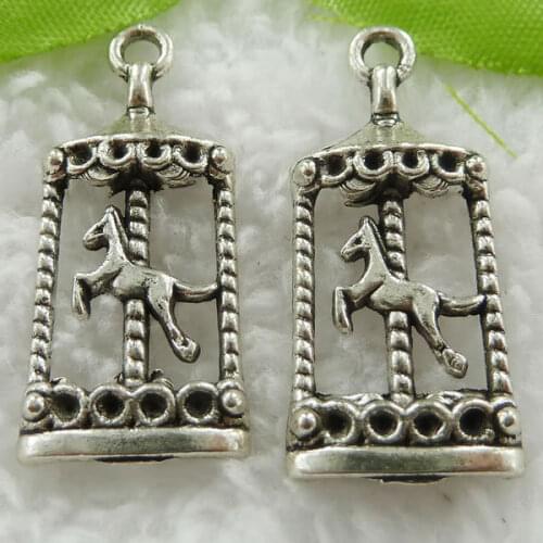 160 pieces antique silver carrousel charms 33x15mm #560