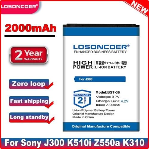 2000mAh BST-36 Battery for Sony Ericsson J300 K510i Z550a K310 J300C X0001 Z550C K320 K310i W200 Z550i Z558 k310c k510c