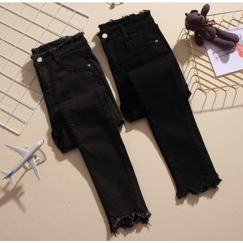 2021 Spring New Plus size 4XL Stretch Womens Jeans Streetwear Black Sexy Slim Tassel Skinny Pants Casual Female Denim Pants