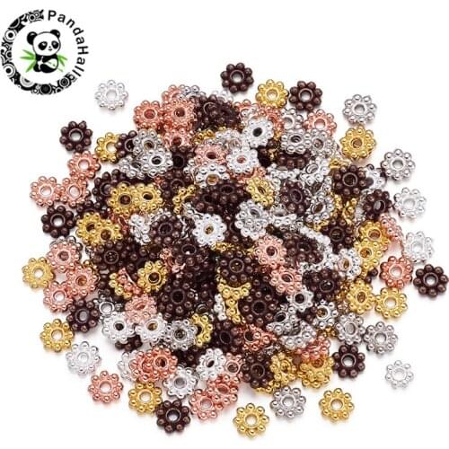 300pcs 5x1.5mm Flower Spacer Beads Round Metal for Jewelry Making Charm Bracelet Mixed Color Hole: 1mm