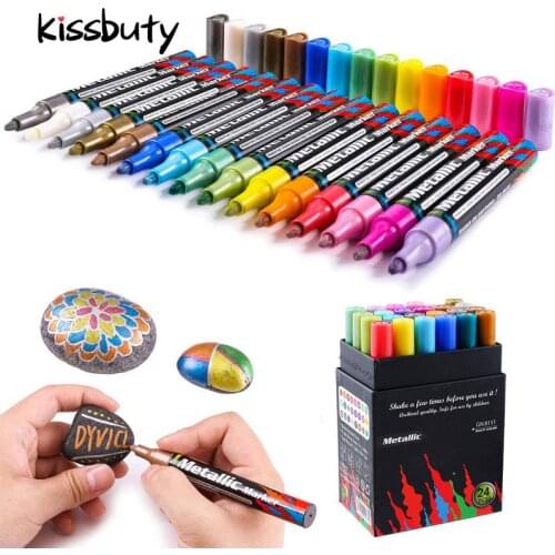 4-24 Colors Metallic Paint Marker Pens for Rock Painting Paper Metallic Color Markers Ceramic Glass Plastic Scrapbooking Art Pen