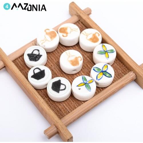 5/10/15pcs Hand Painted Pattern Ceramic Beads Porcelain Spacer Hole Bead For Craft Bracelet Diy Jewelry Making Accessories