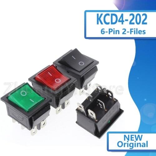 5Pcs/Lot KCD2 KCD4-202 Red Green Black Light 6-Pin 2-Files 16A/250V Rocker Switch Seesaw Power Switch