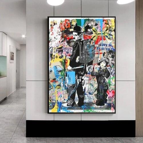 Movie Master Chaplin Abstract Graffiti Art Posters and Prints Street Art Classic Character Wall Pictures Canvas Paintings Decor