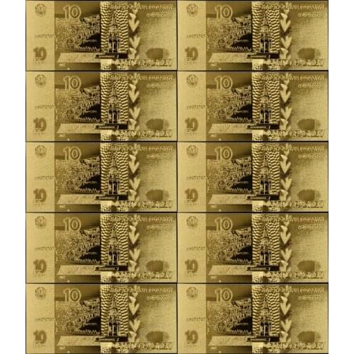 10pcs/lot Russia Banknote 10 Roubles Banknote In 24k Gold Foil Bank Note As Gifts Decoration