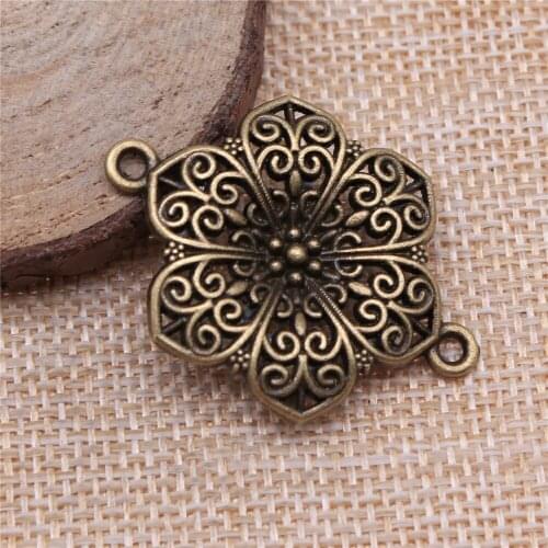 Free shipping 18pcs 40x28mm antique bronze Flowers charms diy retro jewelry fit Earring keychain hair card pendant accessories