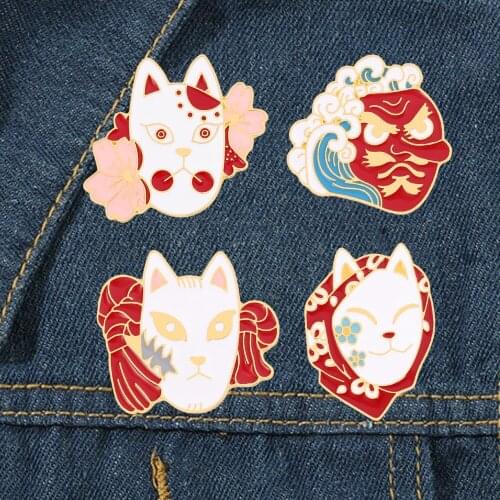 Anime Demon Slayer Enamel Mask Brooches Kimetsu No Yaiba Creativity Buttons Badge Cosplay Props Hat Backpack Pins Jewelry Gifts