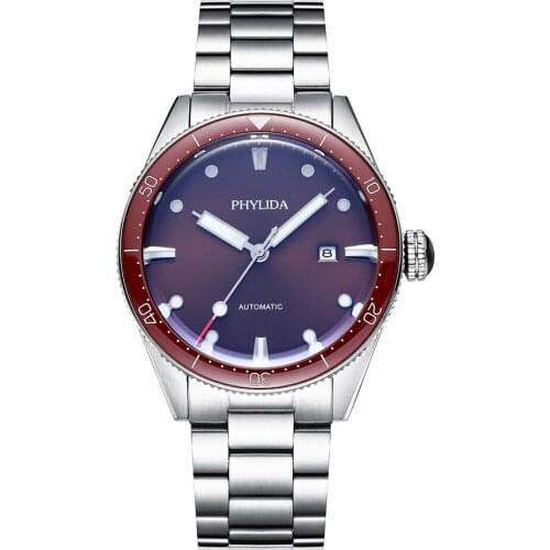 PHYLIDA 2021 Calendar Brown Dial Luxury Men Automatic Mechanical Orologio Uomo Watch 43.8mm Sport Diver Wrist Watch