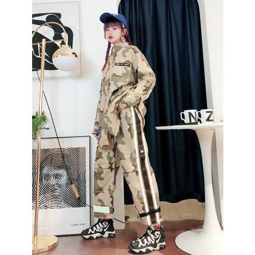 Camouflage lovers, men and women, relaxed winter new hip-hop fashion two suits coat and pant