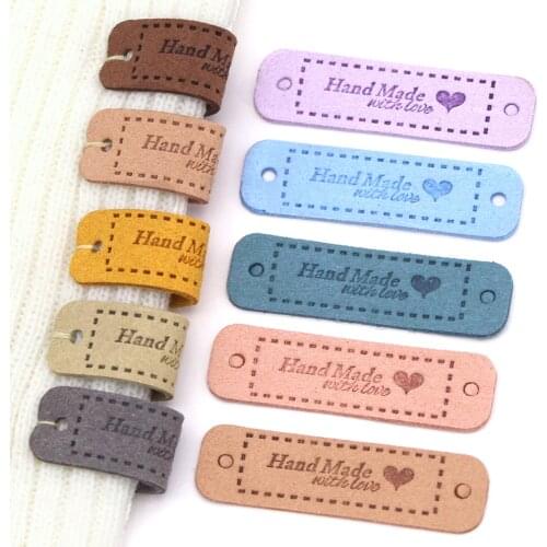20Pcs Hand Made With Love Labels Tags For Clothes Handmade PU Leather Labels DIY Hats Bags Sewing Tags Garment Accessories