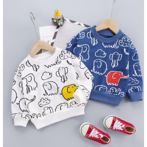 Spring New Boys Girls Long Sleeved Full Printe Animals T-shirt Top Shirt Childrens Baby Cotton Kids Children Clothing 0-5 Years