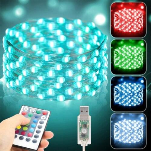 USB / Battery Powered Copper String Light RGB 16 Colors Waterproof Holiday Atmosphere Decoration & Remote Controller Garden