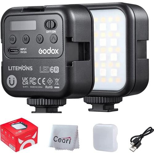 Godox LED6R RGB Color Litemons LED Video Light with HSI Adjustable 36000 Colors, CCT Mode 3200K-6500K, CRI 95