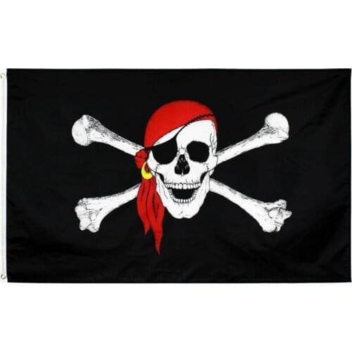 JUNHUA store 90x150 cm jolly roger skull bone with red scarf Flag