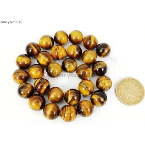 Natural Tigers Eye Gems Stones 14mm Smooth Round Spacer Loose Beads 15'' Strand for Jewelry Making Crafts 5 Strands/Pack