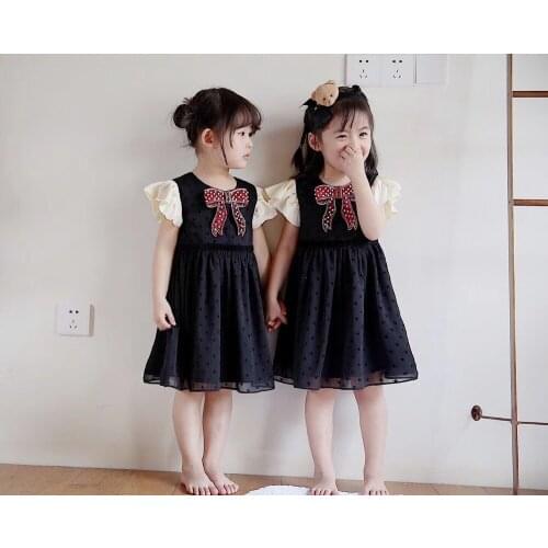 Baby girls summer fashion dress Knitted decorative upscale bow girls lovely Temperament dress baby clothes
