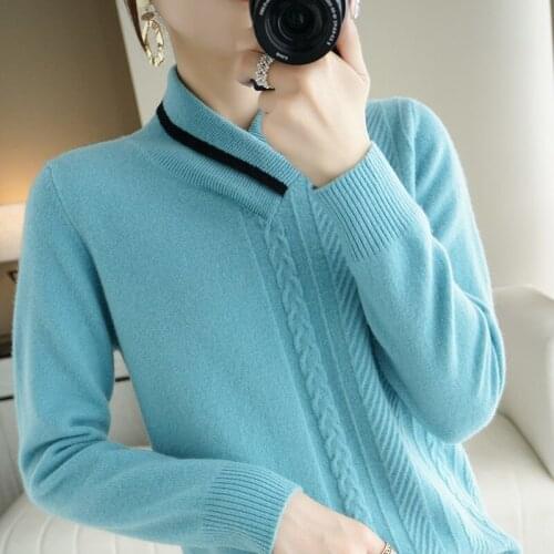 ATTYYWS Fashion Slim Half High Neck Cashmere Sweater Solid Color Long Sleeve Short Large Size Wool Sweater New Product Pullover