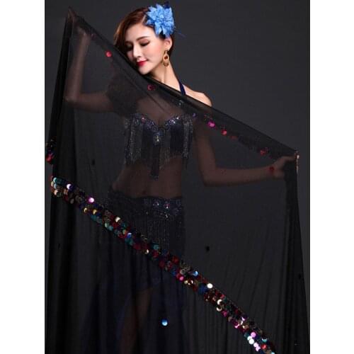 New 2018 Malaya Stage Prop Women Dancewear Accessories Organdy Veil Shawls with Coins Belly Dance Veils Performance