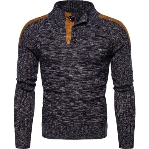 New European and American mens stand-up collar suede thick stitch sweater sweater coat