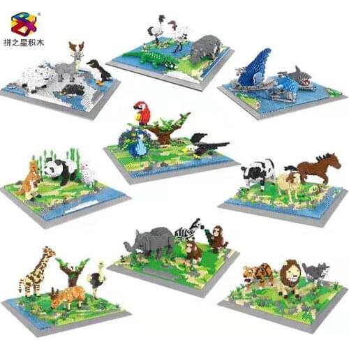 New Design 3D Model Animal World III DIY Particle Diamond Tiger Block Grassland Wolf Deer Animal Orangutan Toy Assembly Brick