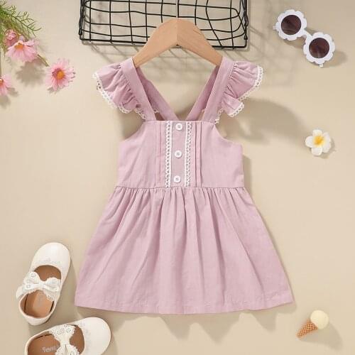 #VW Solid Lace Button Dresses Summer Newborn Infant Baby Girls Ruffle Tanks & Camis Dress Children Girls Draped Princess Dress