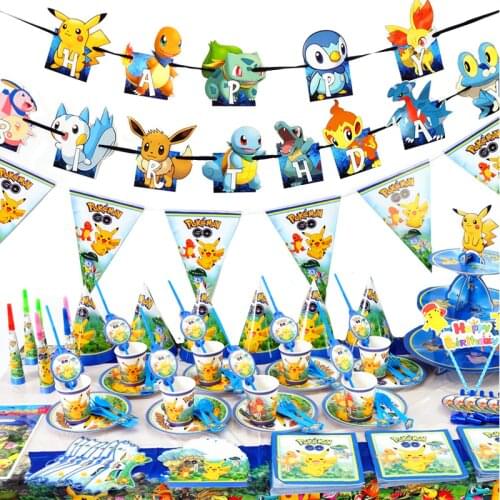 Pokemon Pocket Monsters Birthday Party Decoration Toy Set Cartoon Pikachu Anime Figures Family Party Dining Table Toy Child Gift