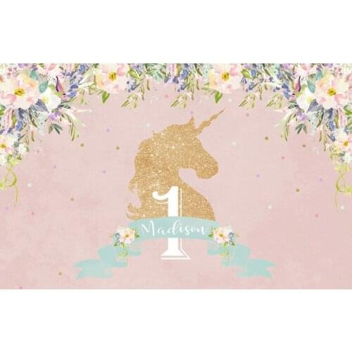 Custom Unicorn Birthday Flower Leaves photo backdrop High quality Computer print party photography studio background