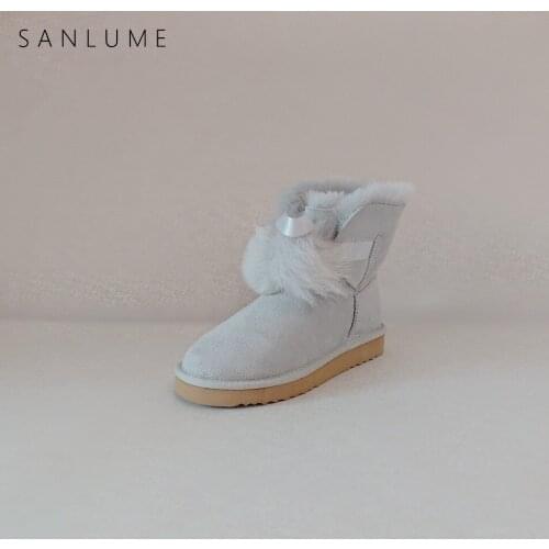 SANLUME Casual Winter Shoes Women Real Fur Snow Boots Waterproof Sheepskin Keep Warm Ankle Boots non-slip Flat Platform EVA Sole