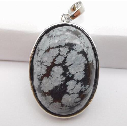 Snowflake Obsidian Stone Bead Oval GEM Pendant Jewelry For Gift S3225