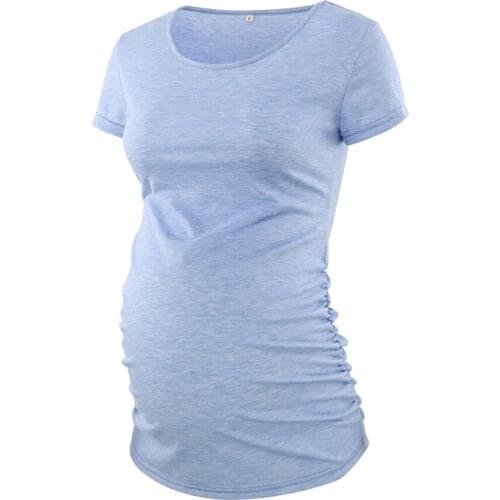 Womens Maternity Tops Mama Clothes Flattering Side Ruched Short Sleeve Scoop Neck Pregnancy Casual Shirred T-Shirt Ropa Mujer