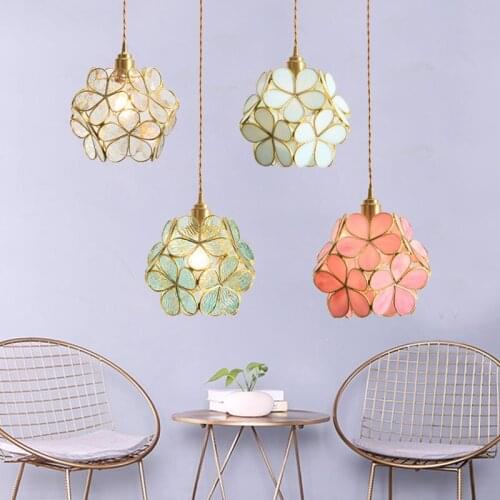 Japanese Style Colorful Flower Pendant Light for Kitchen Island Glass Sconces E27 LED Hanging Suspension Lamp for Bedroom Decor