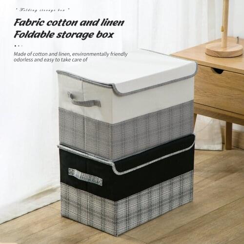 Cotton Linen Storage Bins Clothes Organizing Box Underwear Storage Box Wardrobe Closet Large Foldable Storage Basket