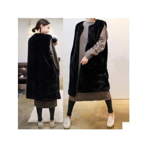 S/6Xl Womens Long Section Imitation Faux Fur Waistcoats Large Size Casual Fake Fur Sleeveless Jackets Female Black Vests K800