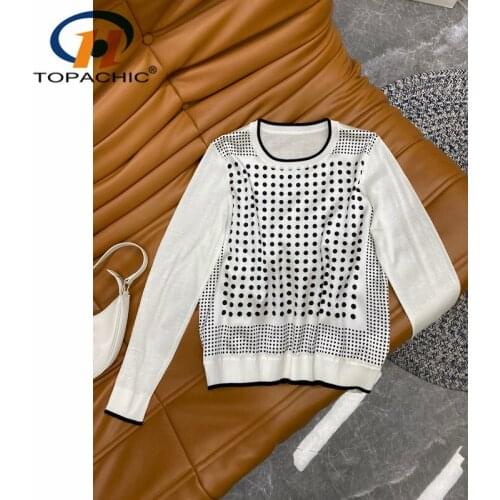 9.7 Autumn New Polka Dot Silk Print Spliced Long Sleeve Loose Casual Knit Wool Pullover Women