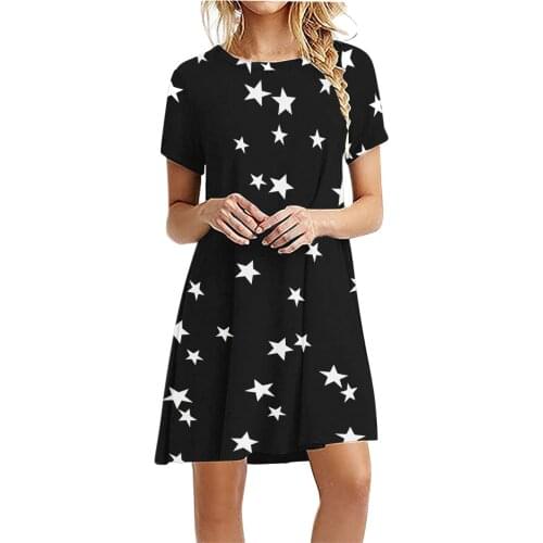 Stars Printing Summer Dress Women Loose Short Sleeve Dress 2021 Beach Casual Dresses For Women Vestidos De Verano Robe Femme