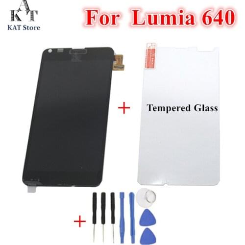 1Pcs For NOKIA Microsoft Lumia 640 LCD Display Touch Screen with Frame for Lumia 640 LTE + Tempered Glass Tools Replacement Part
