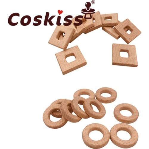 Coskiss 10PCS Beech Geometric Circle Food Grade Wooden Teether Baby Teething Newborn Infants Baby Wood Toys DIY