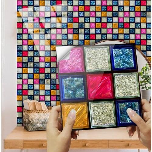 10pcs/set Colorful 2D Marble Mosaic Hard Tiles Sticker Transfers Covers for Kitchen Bathroom Home Decor Waterproof PVC Art Mural
