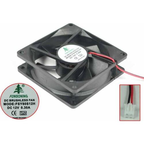 FONSONING FSY80S12H DC 12V0.30A 80x80x25mm 2-Wire Server Cooling Fan
