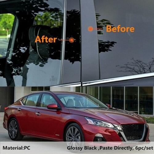 Fit For NISSAN Altima L34 Saloon 2019-2021 6pcs per set Gloss Black Decoration Exterior Window Trim Cover Side Door Pillar Posts