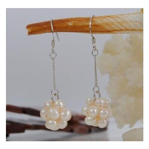 925 Silver Hook Natural Freshwater Pearl Earrings Fine Jewelry Accessory Ball Shape Handmade Jewelry Charming Lady Gift