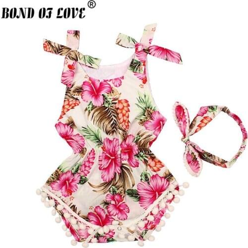 Baby Girl Bodysuit Newborn Baby Clothes Floral Prited Sleeveless Cotton Baby Bodysuits Headband 2pc Body Clothing