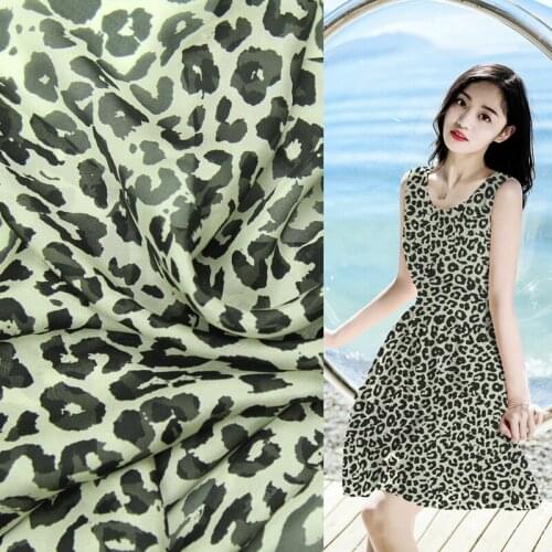 Black leopard print on gray background 100% pure silk chiffon silk fabric,SCF111