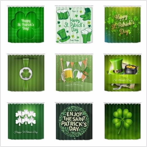 St patricks day decorations Polyester Shower Curtain Green Clover Bathroom Waterproof Washable Fabric Bath Curtains for Home