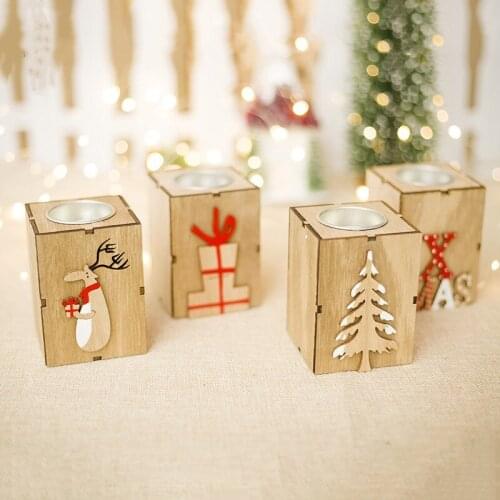 Wood Candle Holders Tealight Candlesticks Lantern Vintage New Year Party Decor Gifts Christmas Decorations for Home