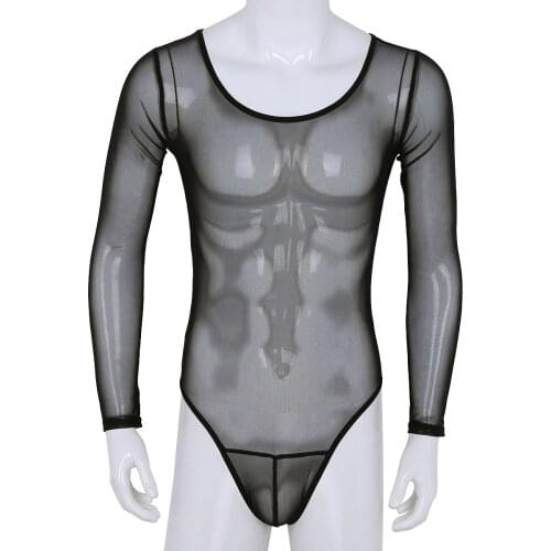 Men One-Piece See Through Mesh High Cut Jumpsuit Gay Erotic Nightwear Underwear Transparent Tights Body Bodysuit Lingerie M-3XL