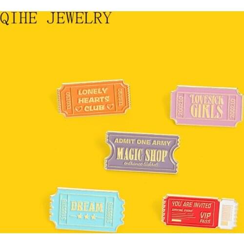 Vip Pass Magic Shop Enamel Pin Badge Ticket Funny Quote Brooches For Fans Friends Cartoon Geometry Lapel Pins Jewelry Gifts