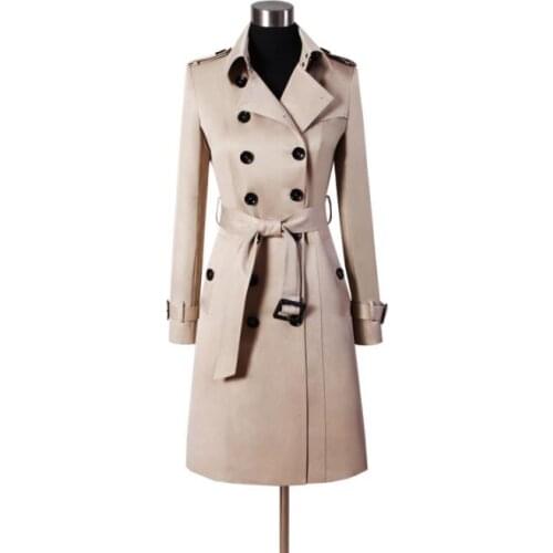European ladies trench coat women long sleeves coats womens casaco feminino spring autumn double-breasted overcoat woman khaki