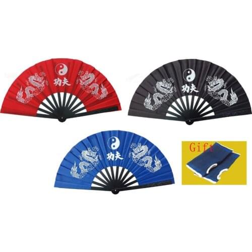 Fitness aluminium magnesium alloy kung fu Martial arts performance tai chi fans taiji two dragons ring fans blue/red/black